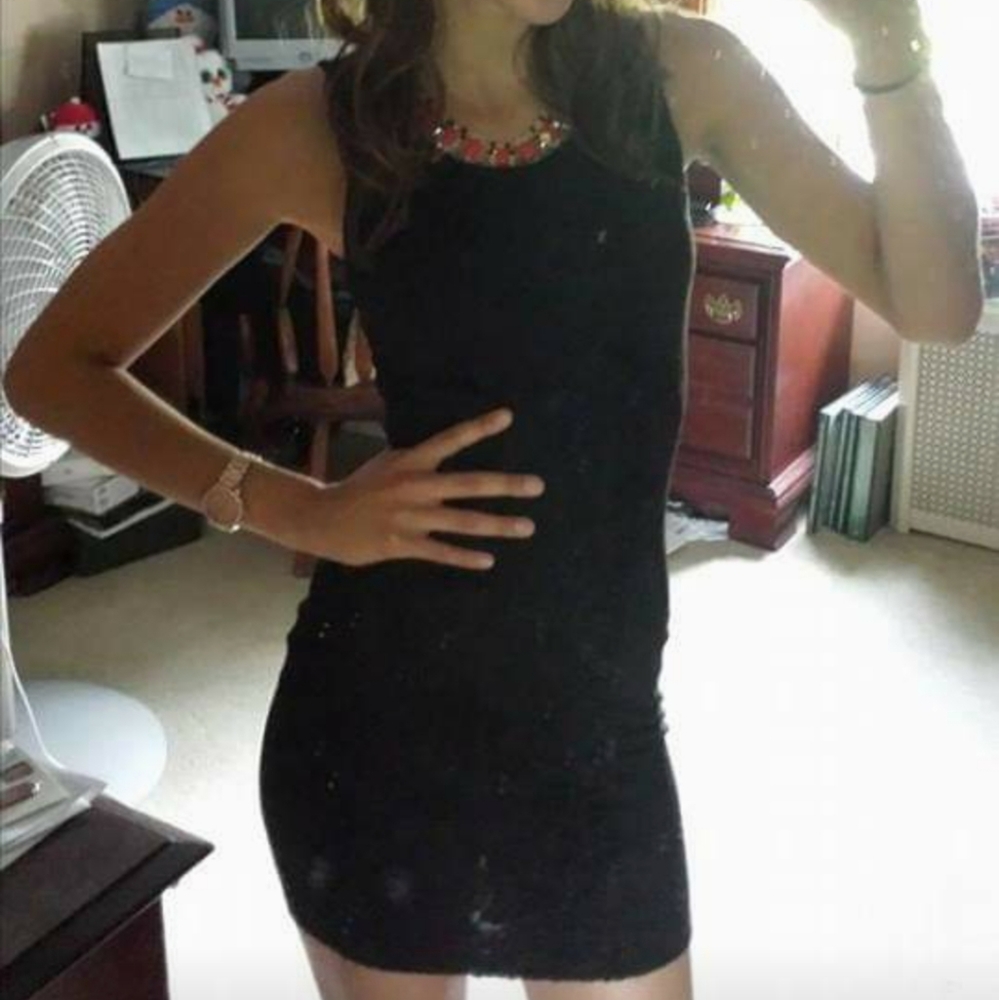 Little Black Body Con Dress with Emboidery